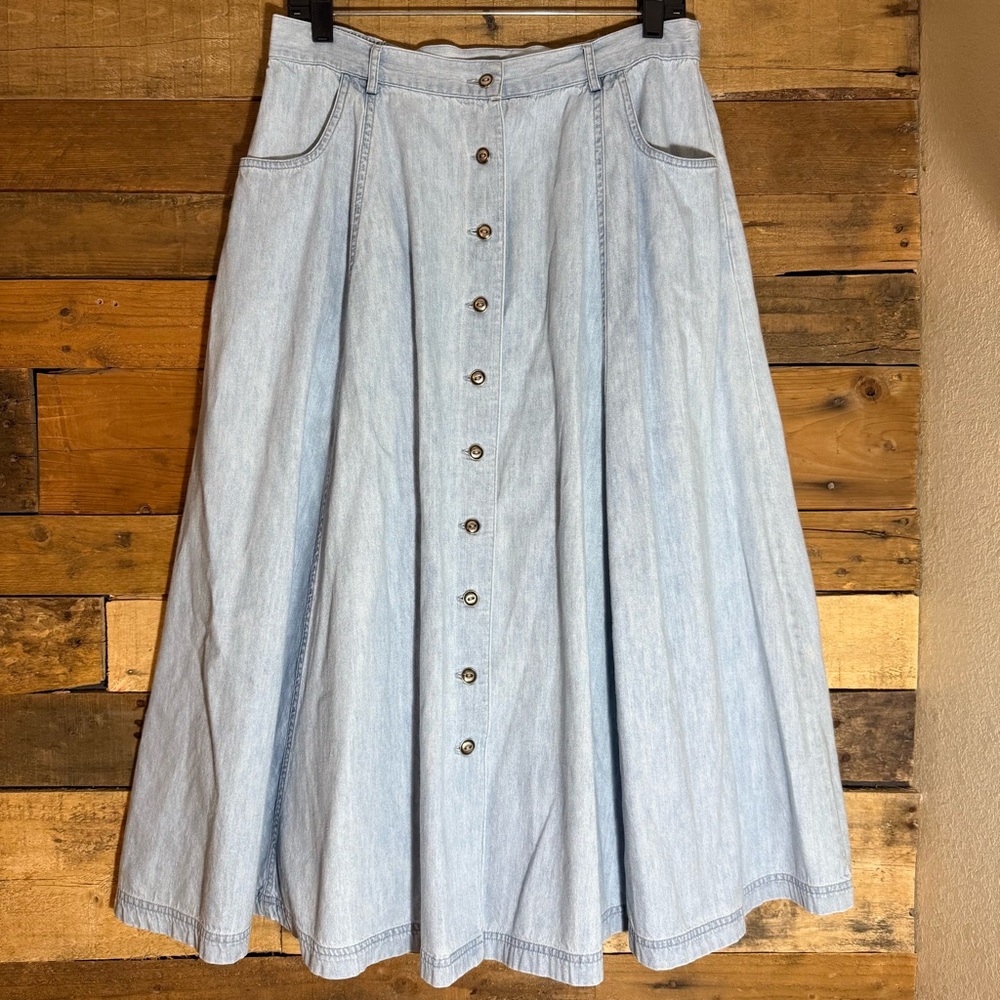 Vintage‎ Jantzen Classics A-Line Denim Skirt Button Front Women's size 30 USA